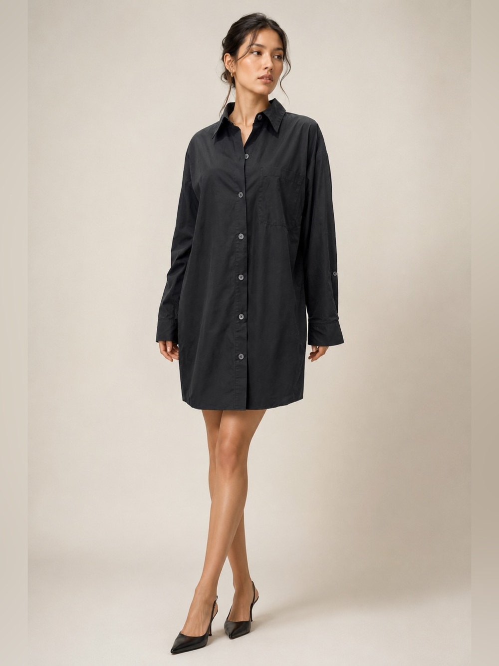 TWP Sweetheart Shirt Dress XS/S Black Minimalist Quiet Luxury Oversized Chic